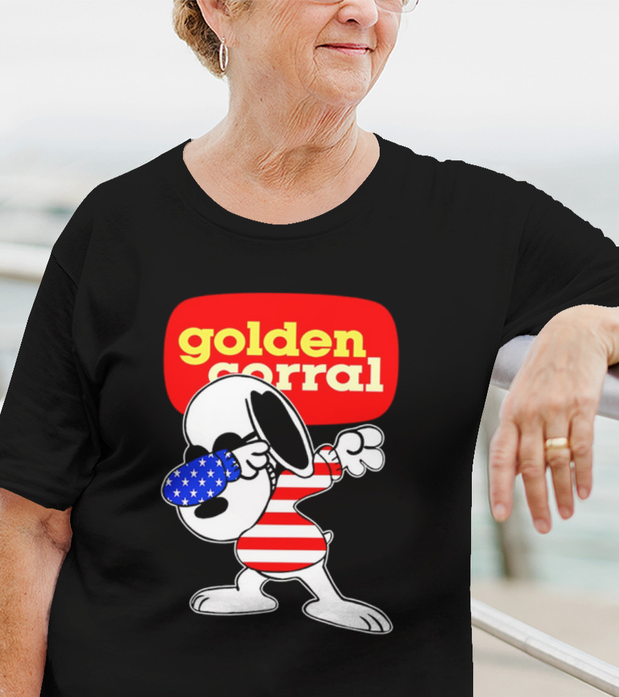 Golden Corral Snoopy Dabbing In American Flag Colors T-Shirt