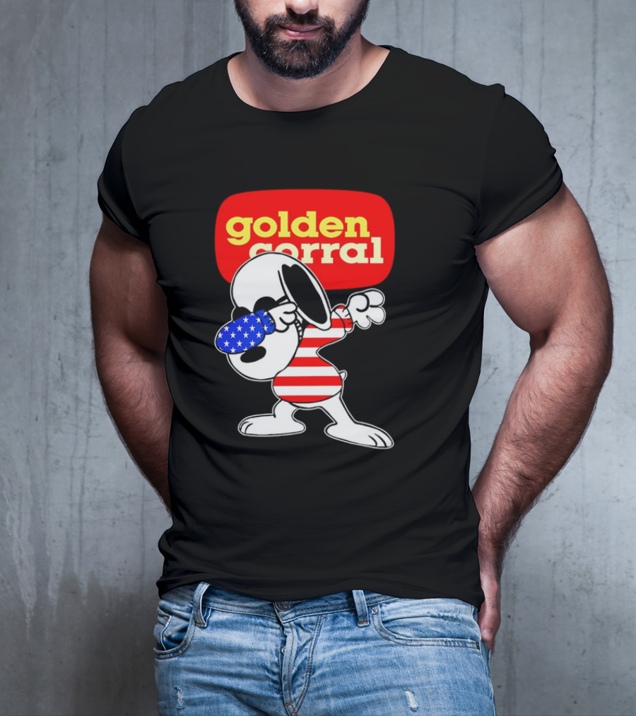 Golden Corral Snoopy Dabbing In American Flag Colors T-Shirt