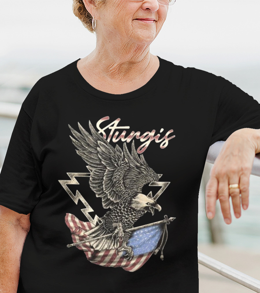 Sturgis 2025 Faded Glory 85th American Eagle Flag Lightning T-Shirt