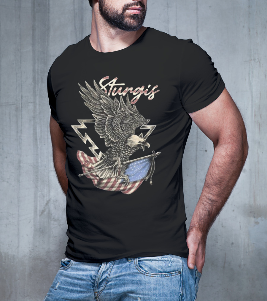 Sturgis 2025 Faded Glory 85th American Eagle Flag Lightning T-Shirt