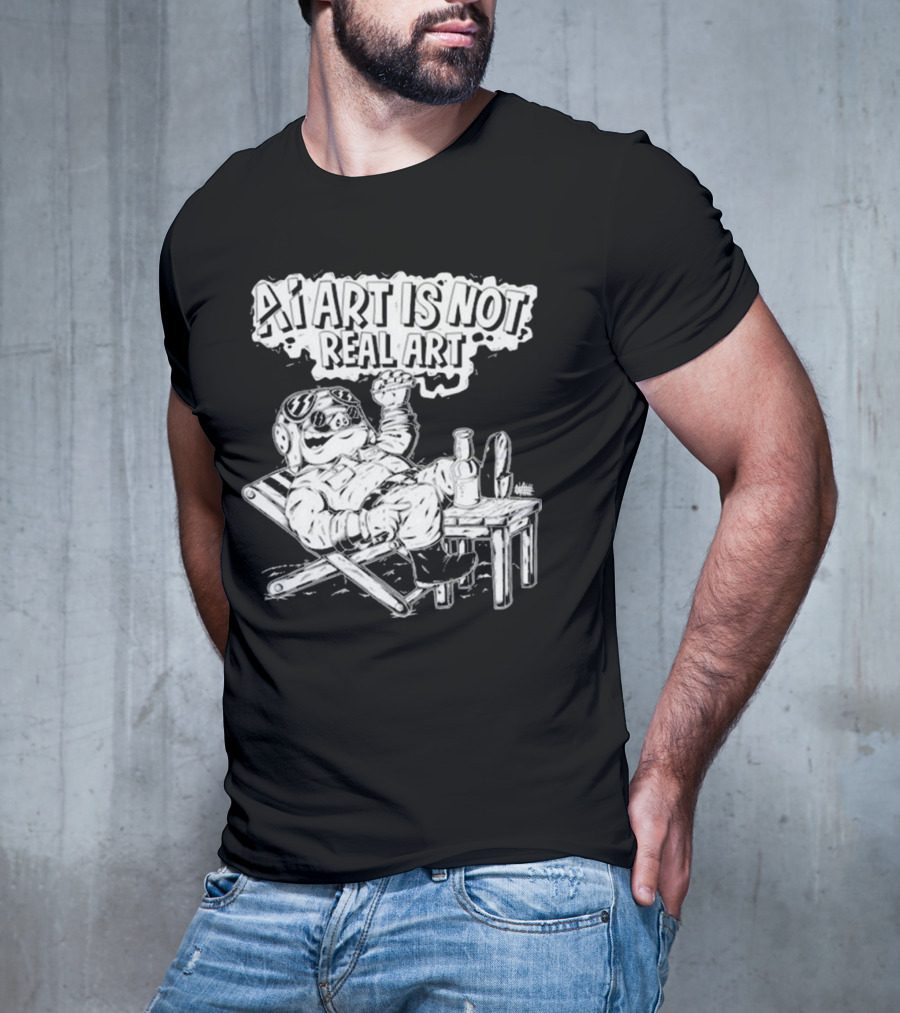 AI Art Is Not Real Art Beach Bear Relaxing Olafh Ace T-Shirt