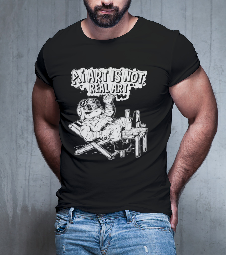 AI Art Is Not Real Art Beach Bear Relaxing Olafh Ace T-Shirt