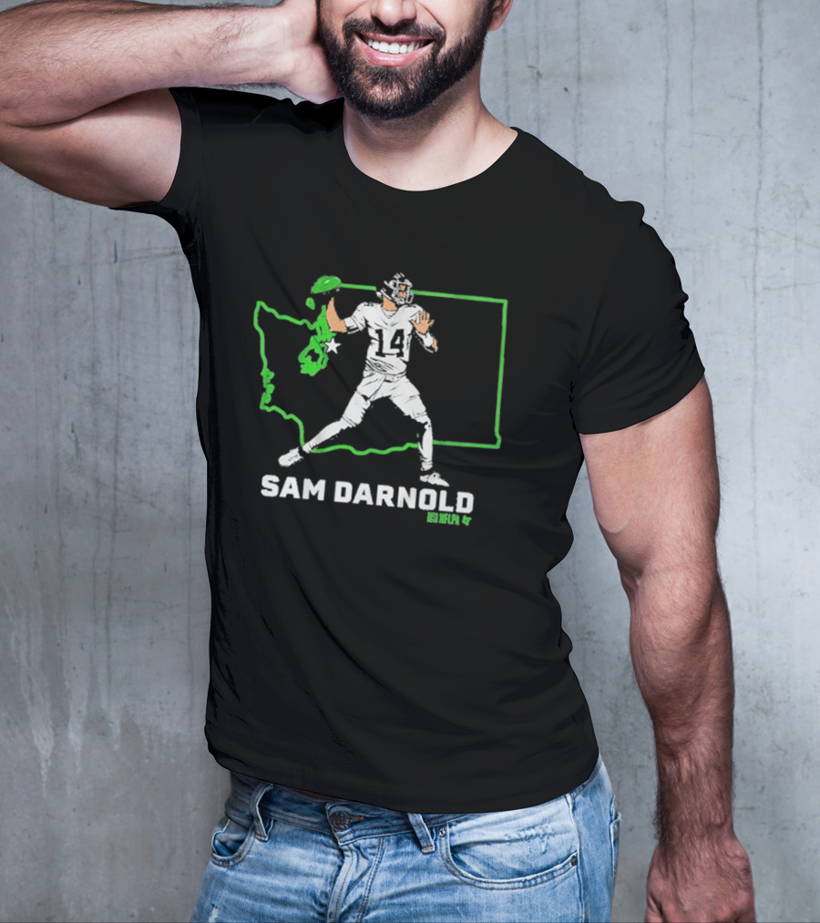 Sam Darnold Number 14 Quarterback Washington State Outline Seattle T-Shirt