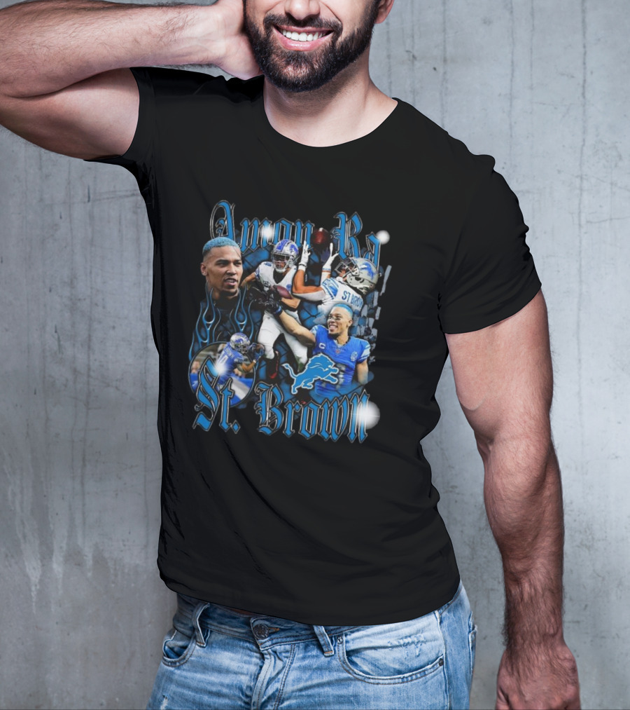 Amon Ra St. Brown Detroit Lions NFL Football Player Dynamic Collage T-Shirt