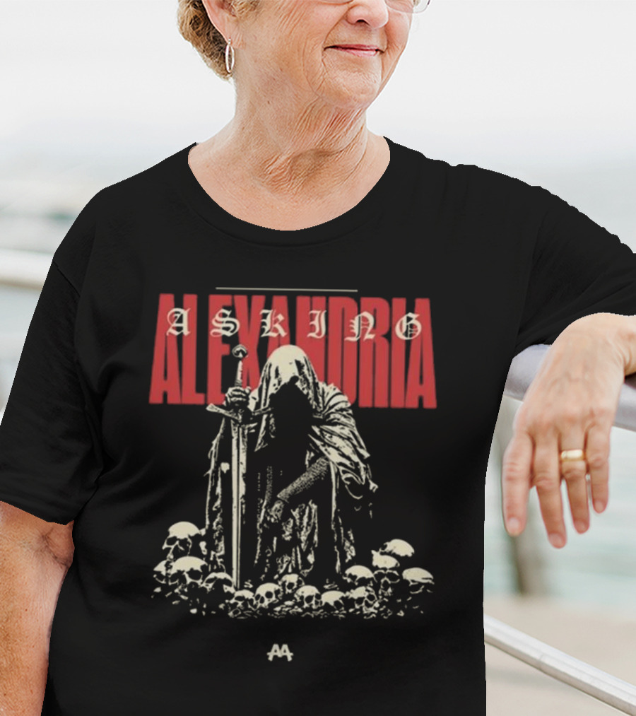 Asking Alexandria Skeleton Cloaked Figure With Sword Among Skulls T-Shirt