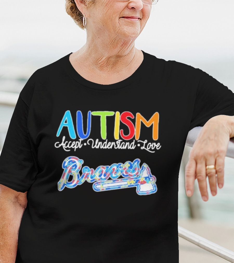 Autism Accept Understand Love Braves Multicolor Text And Baseball Bat Icon T-Shirt