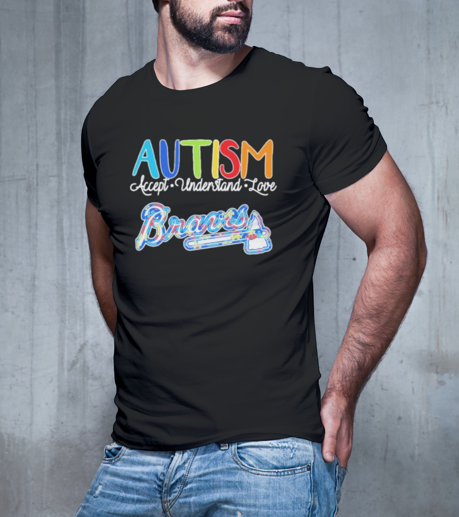 Autism Accept Understand Love Braves Multicolor Text And Baseball Bat Icon T-Shirt