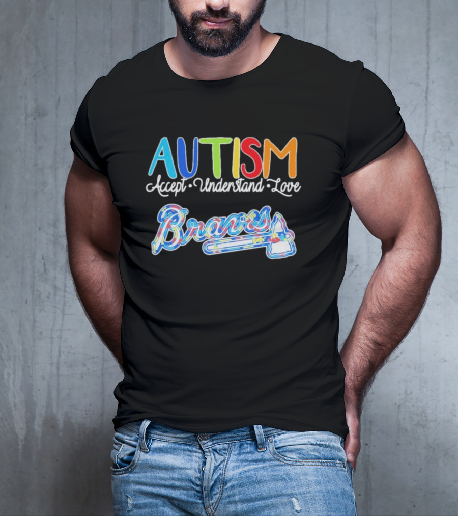 Autism Accept Understand Love Braves Multicolor Text And Baseball Bat Icon T-Shirt