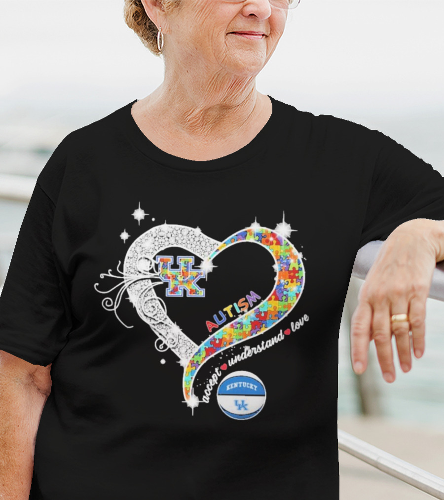 Autism Accept Understand Love Puzzle Heart Kentucky Wildcats UK Basketball T-Shirt