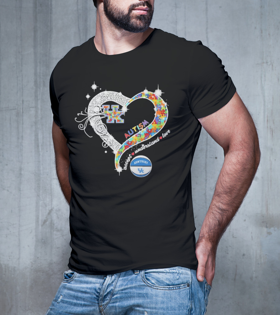 Autism Accept Understand Love Puzzle Heart Kentucky Wildcats UK Basketball T-Shirt