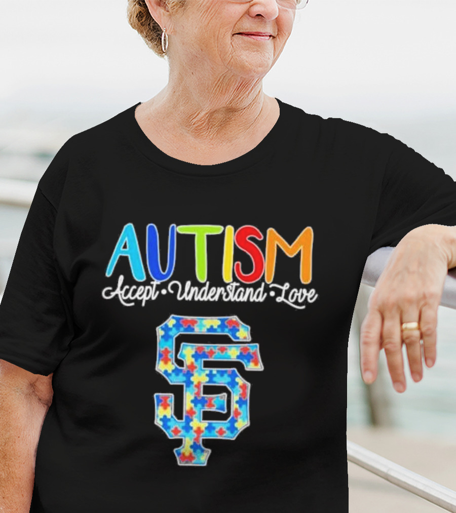 AUTISM Accept Understand Love San Francisco Giants Puzzle Pattern T-Shirt