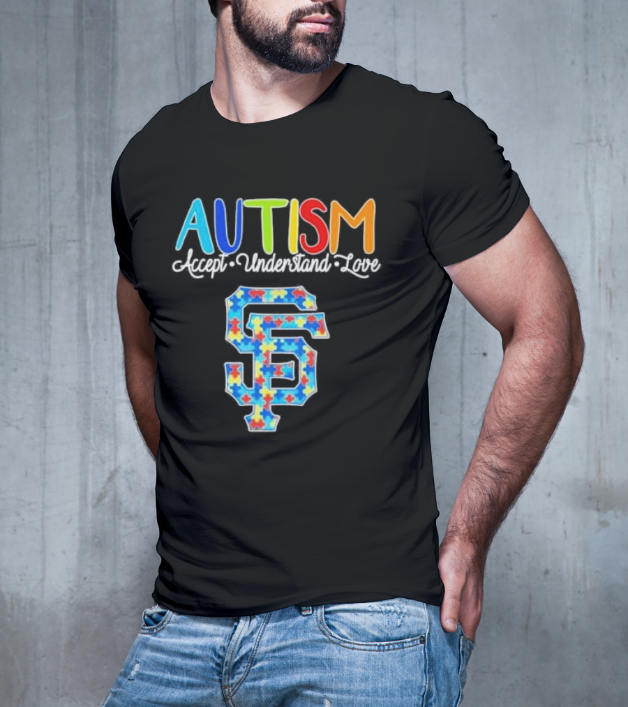 AUTISM Accept Understand Love San Francisco Giants Puzzle Pattern T-Shirt