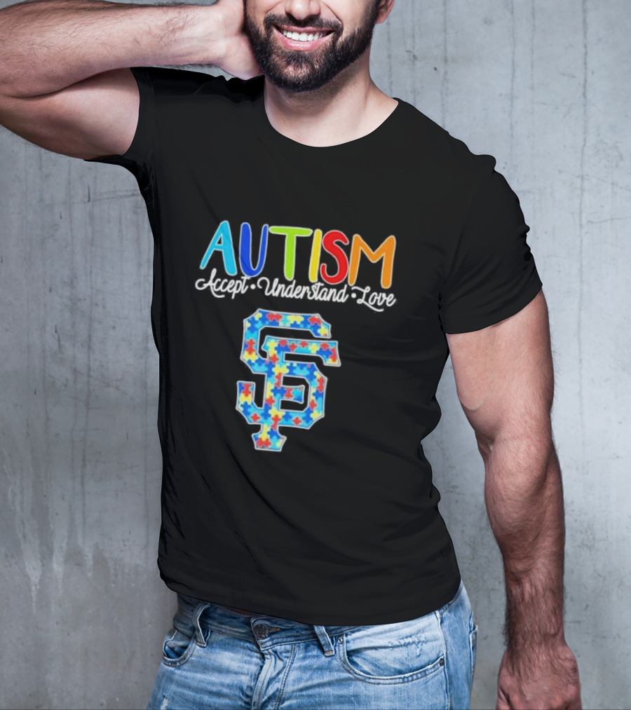 AUTISM Accept Understand Love San Francisco Giants Puzzle Pattern T-Shirt