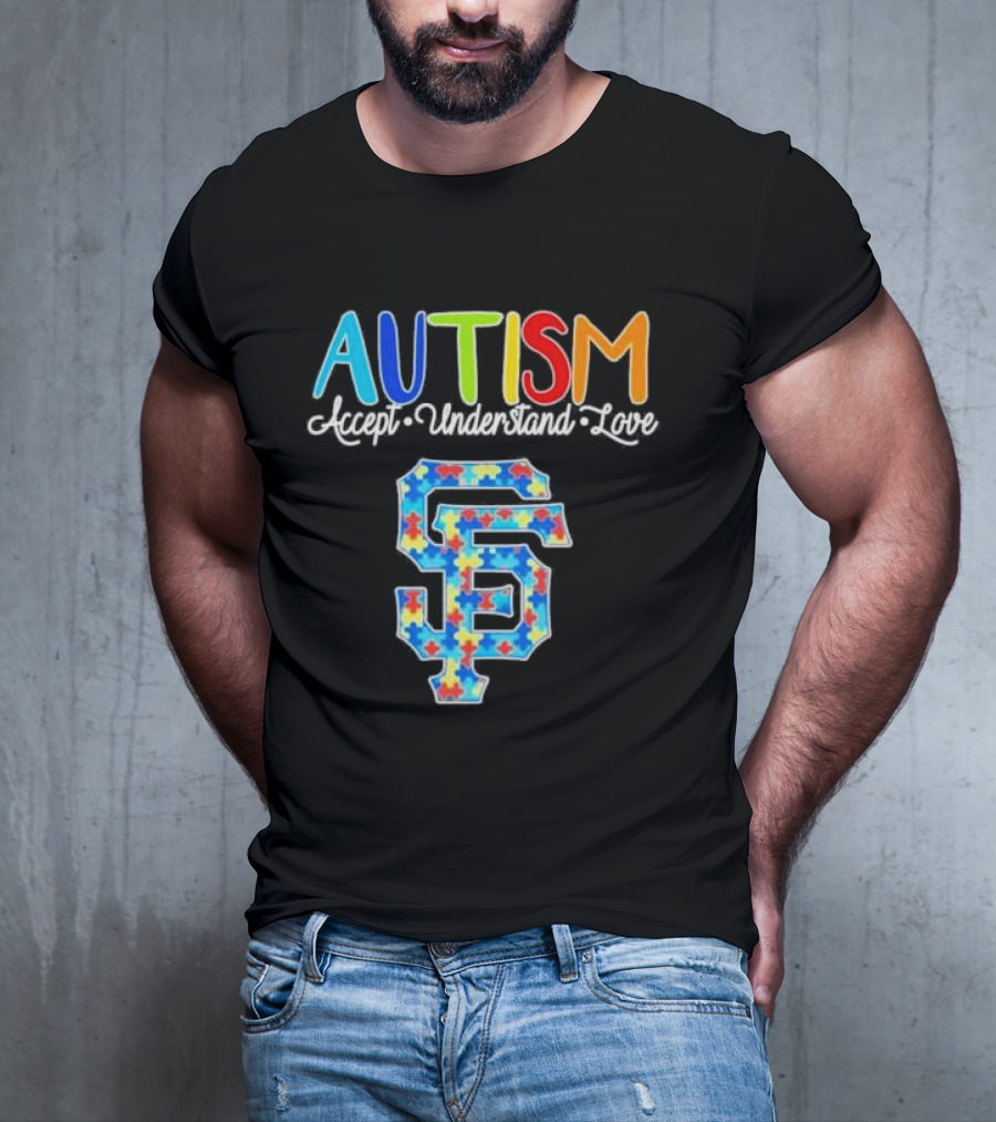 AUTISM Accept Understand Love San Francisco Giants Puzzle Pattern T-Shirt