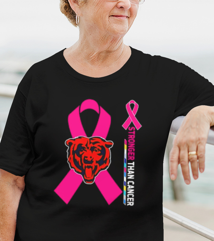 Chicago Bears Pink Ribbon Stronger Than Cancer Awareness T-Shirt