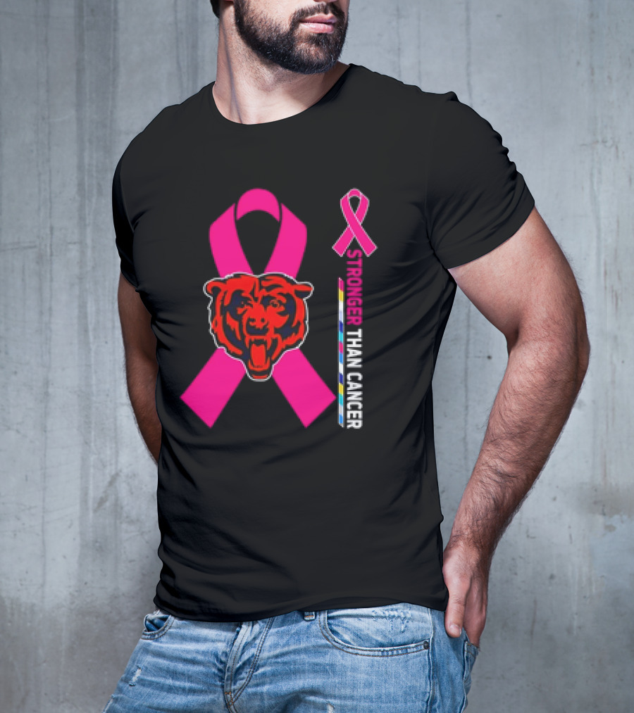 Chicago Bears Pink Ribbon Stronger Than Cancer Awareness T-Shirt