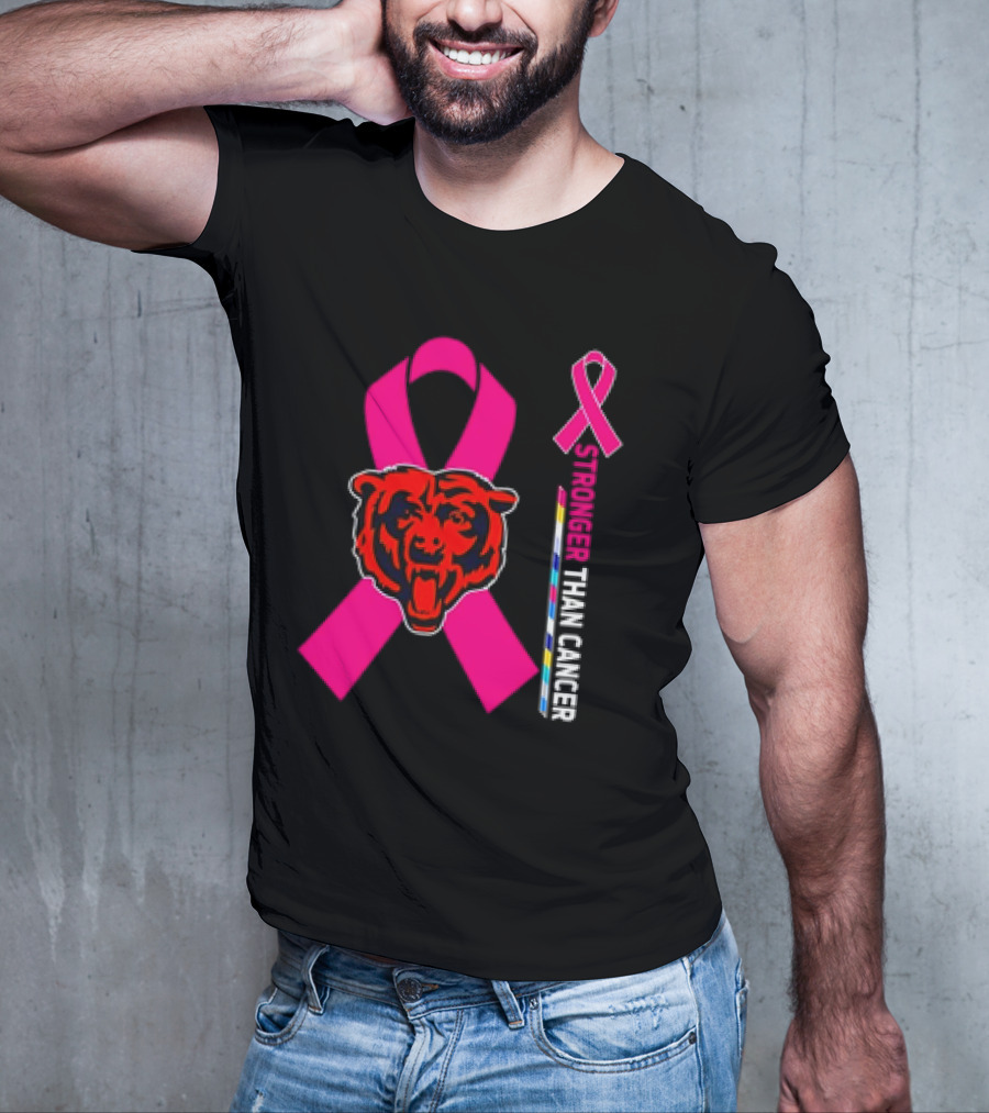 Chicago Bears Pink Ribbon Stronger Than Cancer Awareness T-Shirt