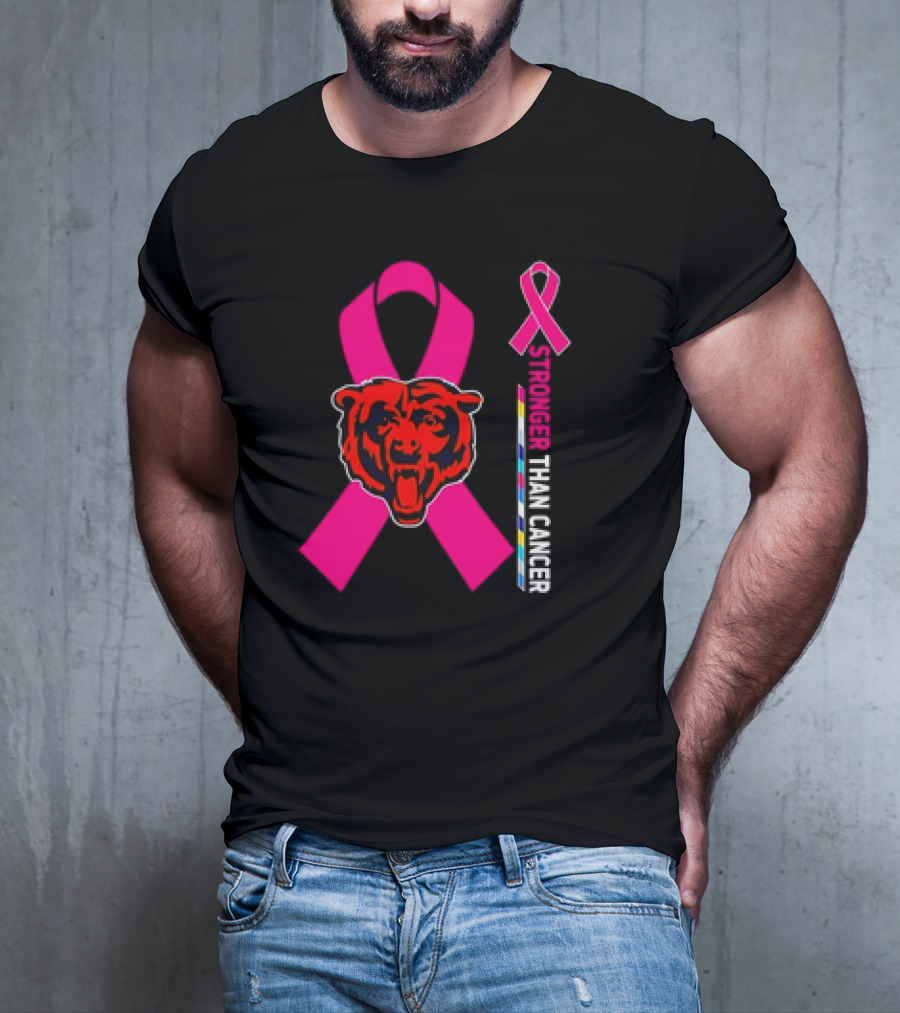 Chicago Bears Pink Ribbon Stronger Than Cancer Awareness T-Shirt
