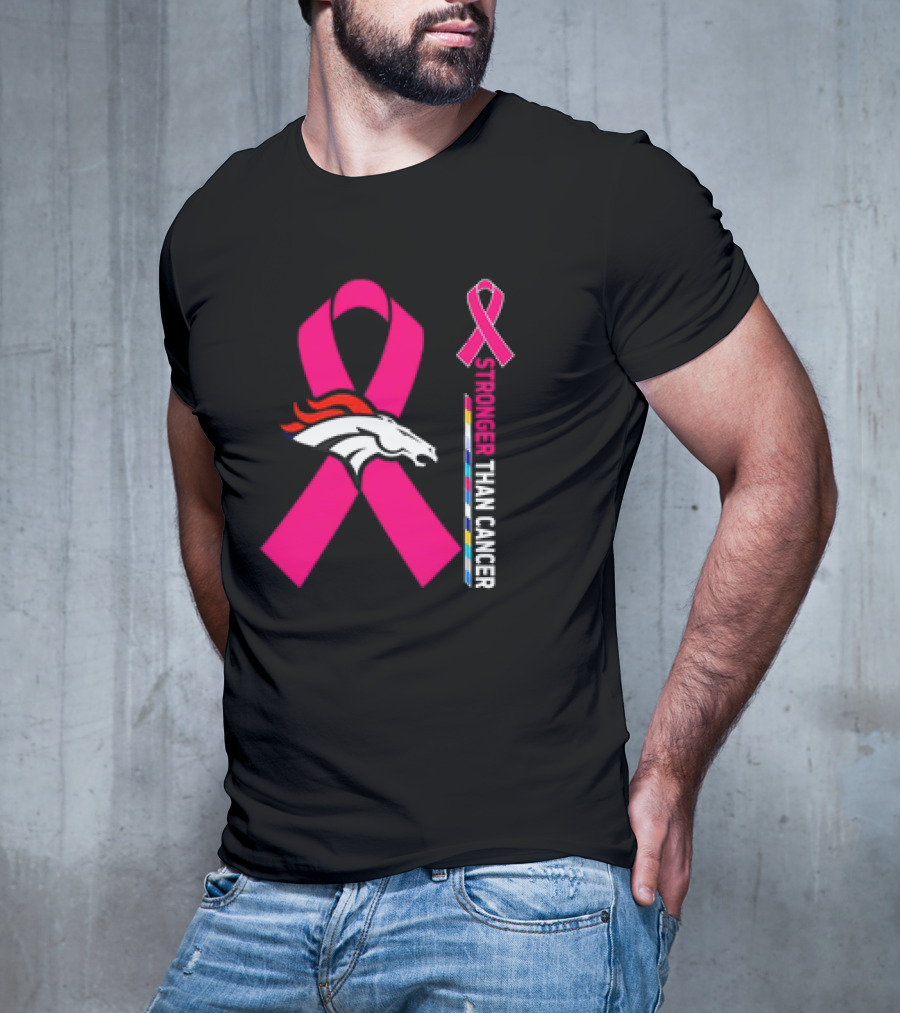 Denver Broncos Pink Ribbon Stronger Than Cancer Awareness T-Shirt