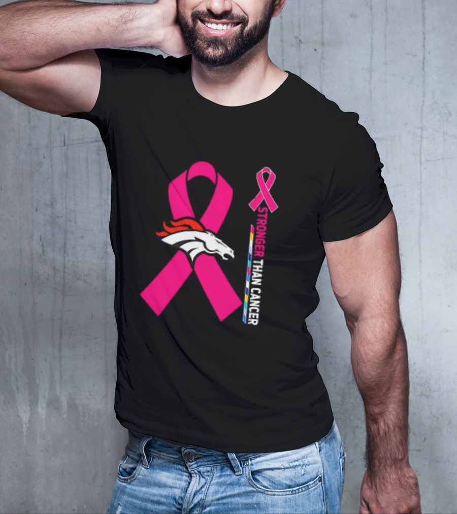 Denver Broncos Pink Ribbon Stronger Than Cancer Awareness T-Shirt