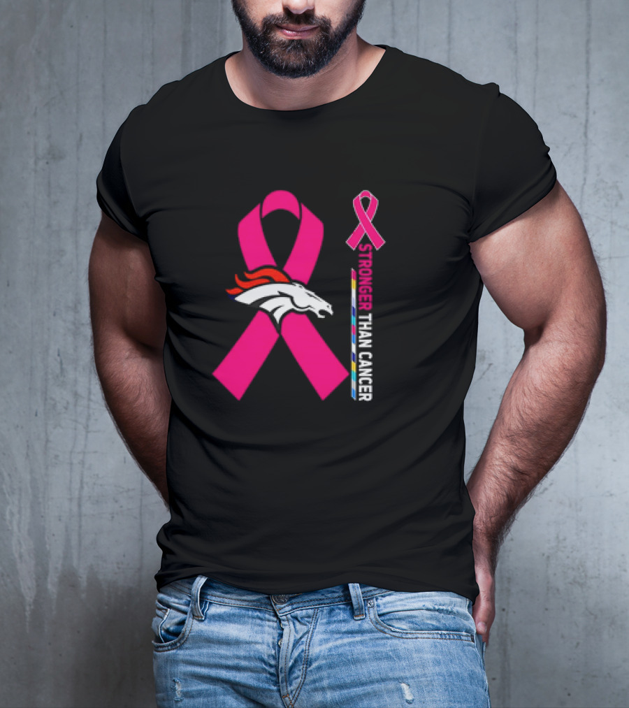 Denver Broncos Pink Ribbon Stronger Than Cancer Awareness T-Shirt