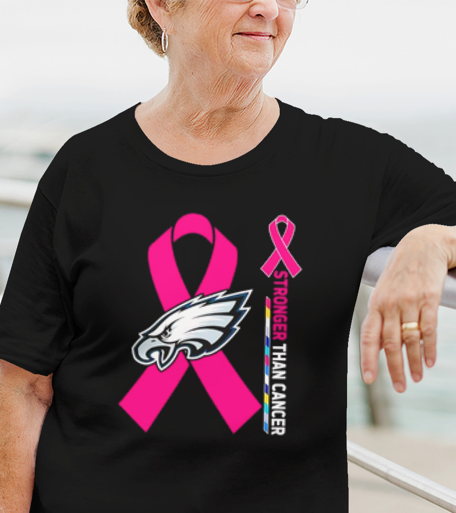 Philadelphia Eagles Breast Cancer Awareness Stronger Than Cancer Ribbon T-Shirt