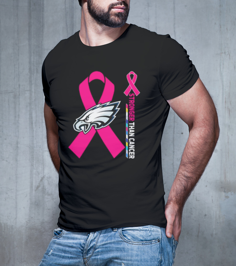 Philadelphia Eagles Breast Cancer Awareness Stronger Than Cancer Ribbon T-Shirt