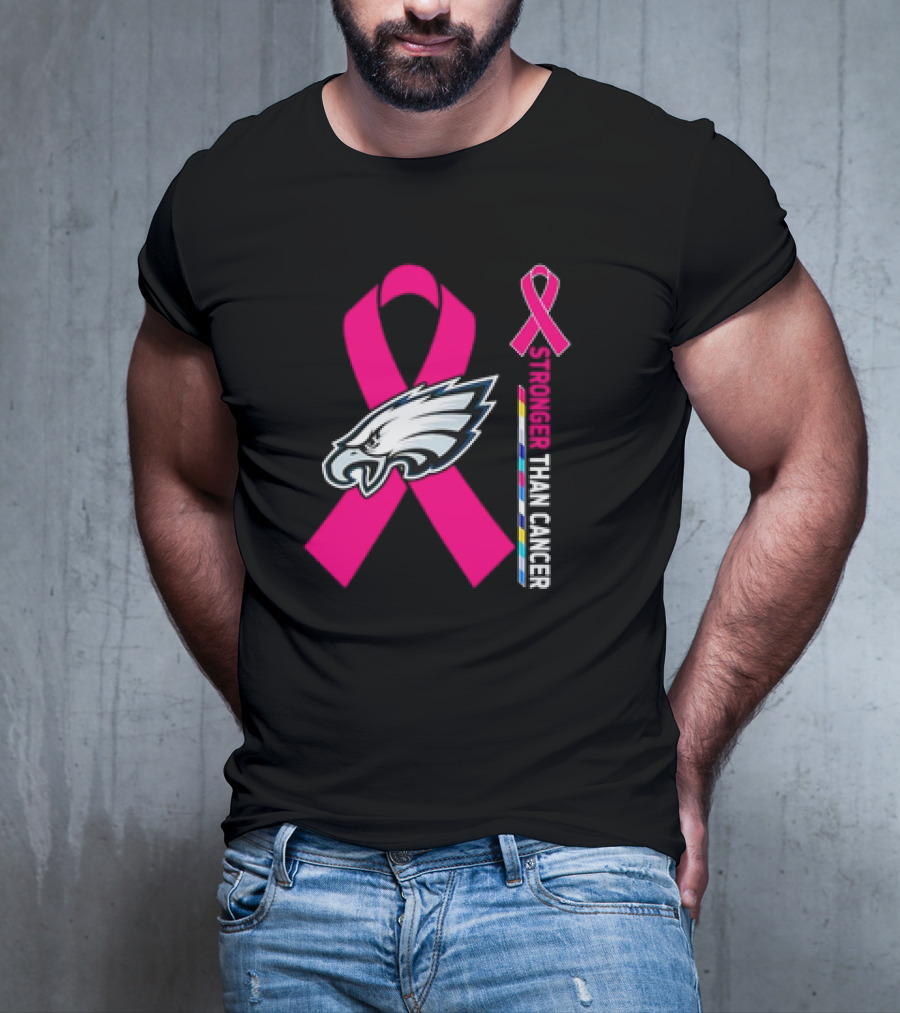 Philadelphia Eagles Breast Cancer Awareness Stronger Than Cancer Ribbon T-Shirt