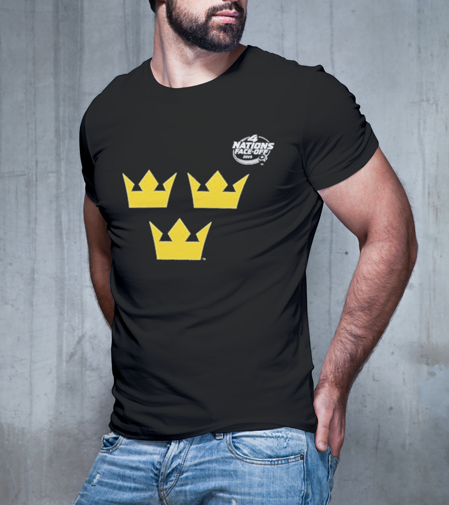 Awesome Sweden 2025 4 Nations Face-Off Primary Tre Kronor Yellow Crowns T-Shirt
