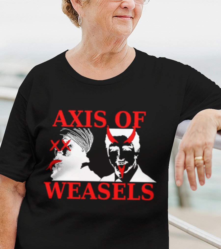 Axis Of Weasels Political Satire Parody With Two Men And Devil Horns T-Shirt