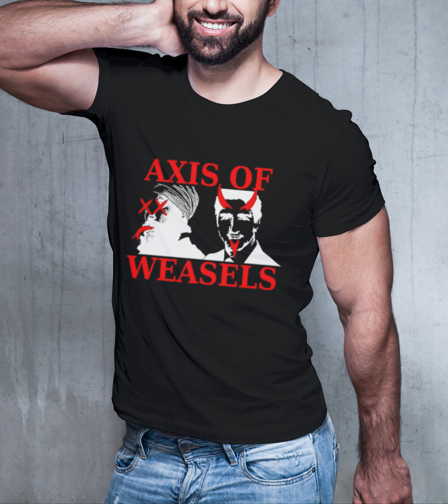 Axis Of Weasels Political Satire Parody With Two Men And Devil Horns T-Shirt