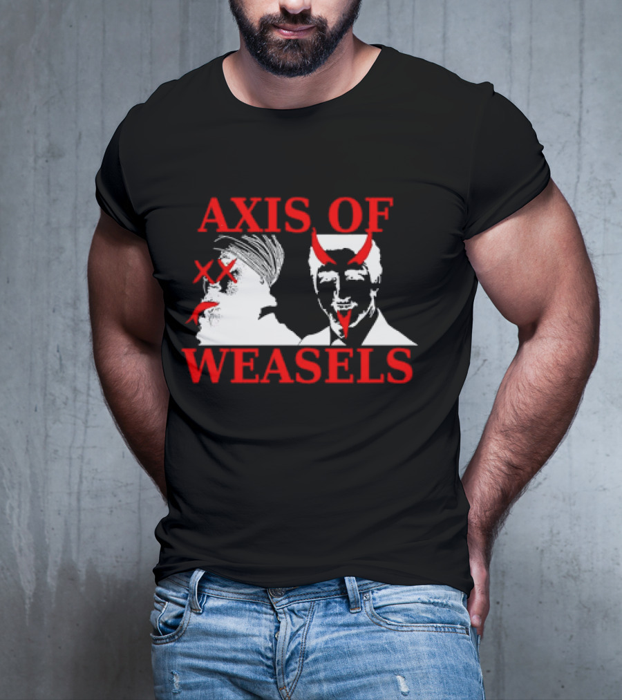 Axis Of Weasels Political Satire Parody With Two Men And Devil Horns T-Shirt