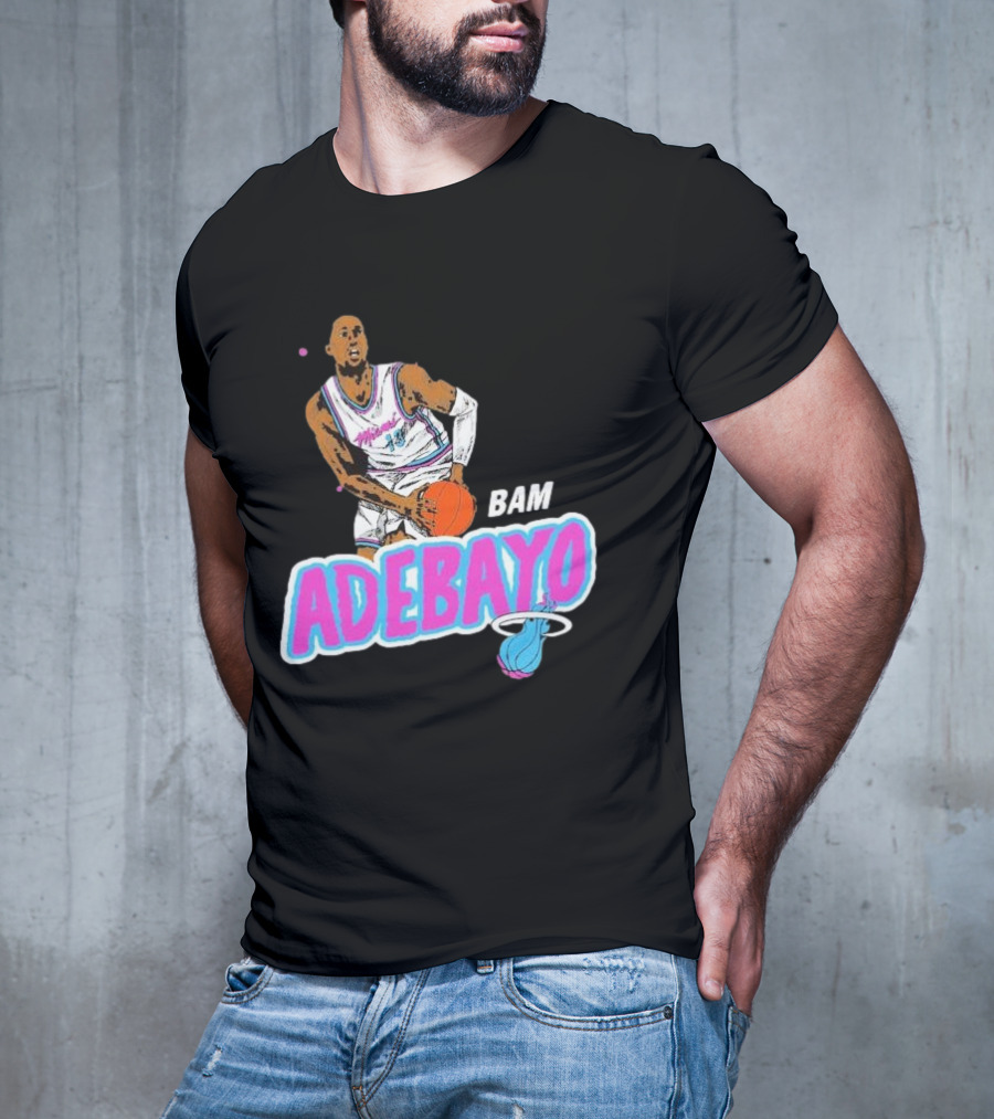 Bam Adebayo Miami Heat Retro Style Caricature With Basketball T-Shirt