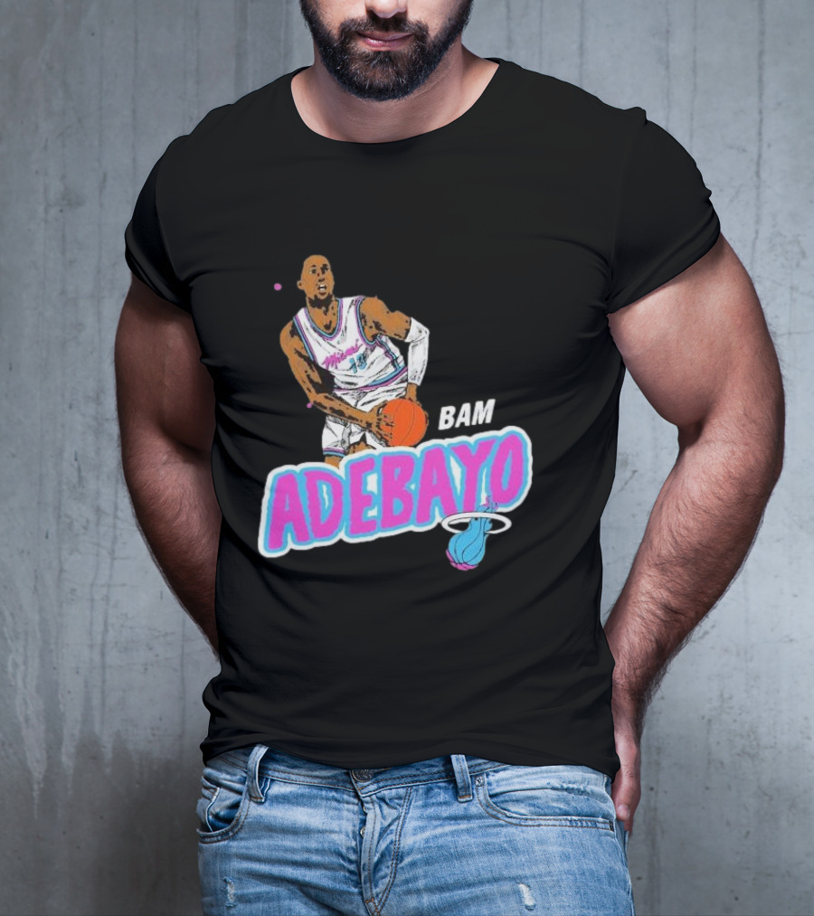 Bam Adebayo Miami Heat Retro Style Caricature With Basketball T-Shirt