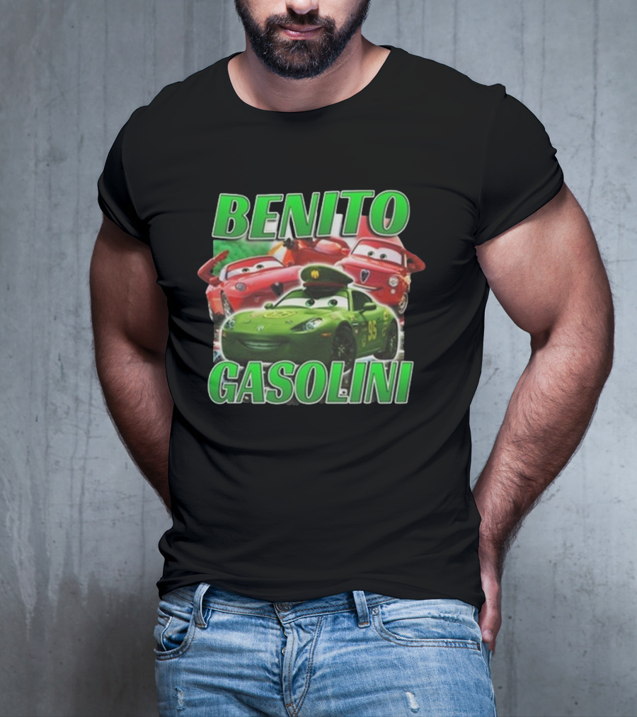 Benito Gasolini 95 Racing Cars Cartoon Crew T-Shirt