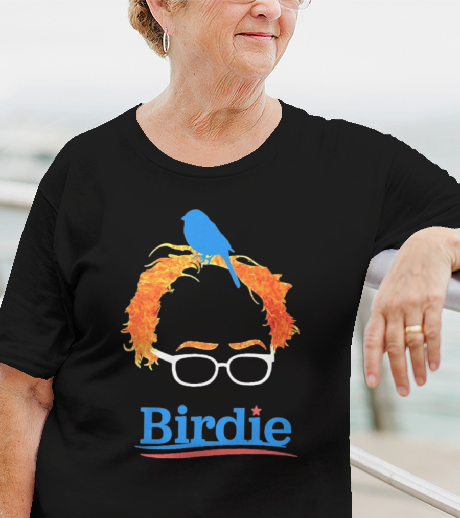 Birdie Sanders Blue Bird With Glasses And Orange Hair T-Shirt