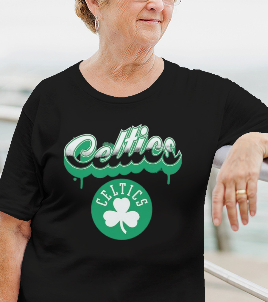 Boston Celtics Bubbly Script Green Clover Emblem T-Shirt