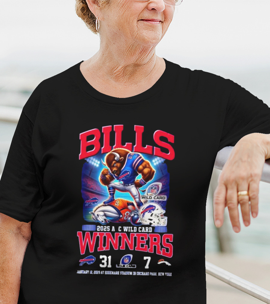 Buffalo Bills 2025 AFC Wild Card Winner Beat Denver Broncos 31-7 Mascot T-Shirt