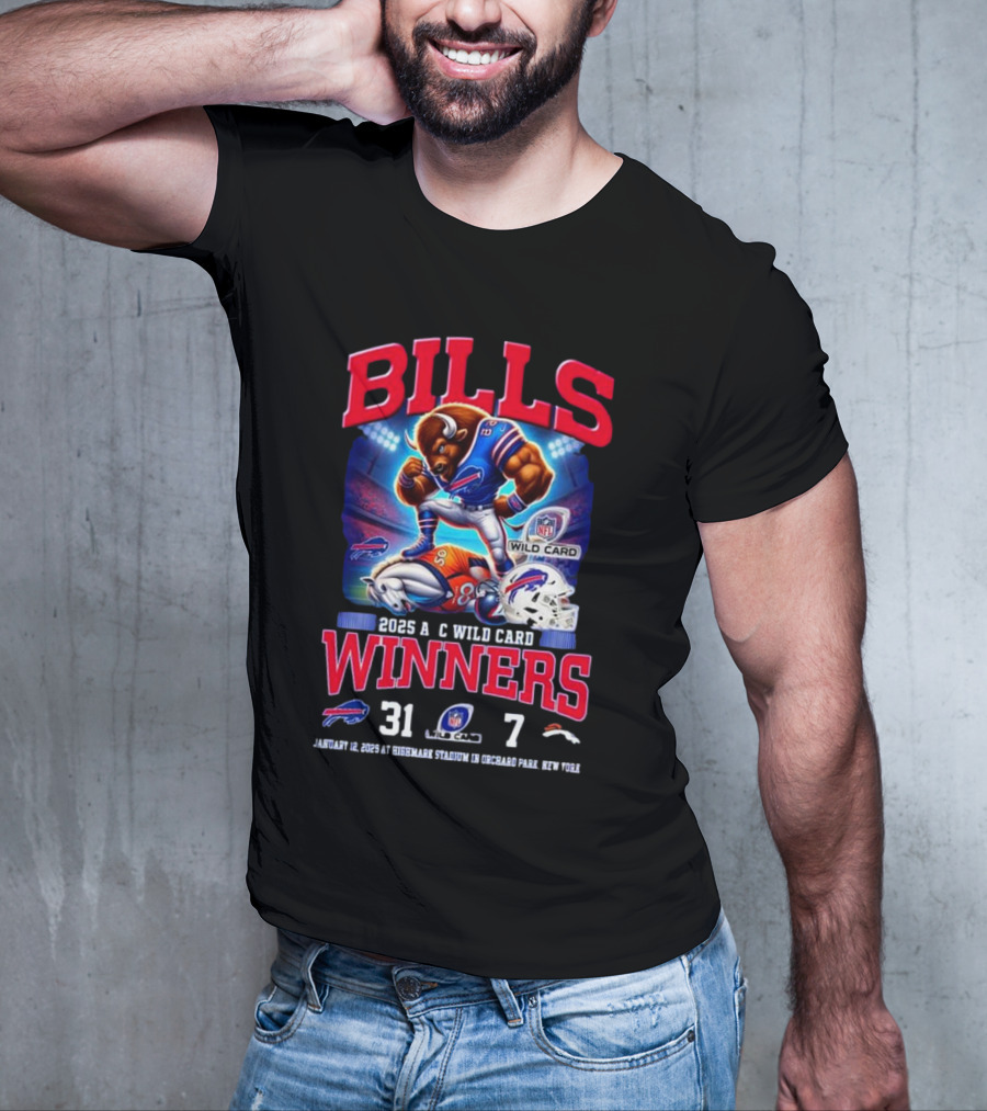 Buffalo Bills 2025 AFC Wild Card Winner Beat Denver Broncos 31-7 Mascot T-Shirt