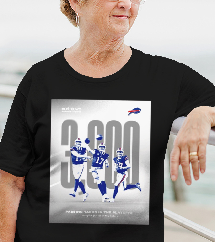 Buffalo Bills 3000 Passing Yards In The Playoffs Third-Youngest QB In NFL History T-Shirt
