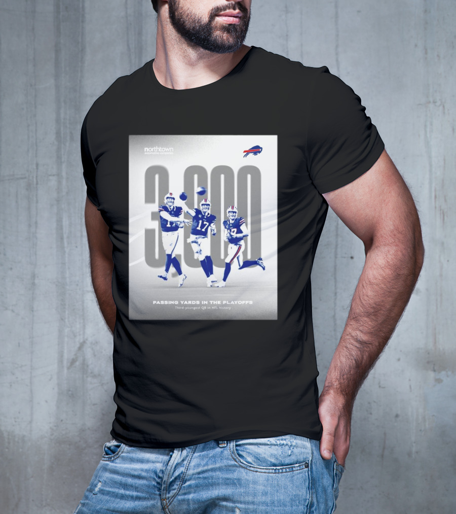 Buffalo Bills 3000 Passing Yards In The Playoffs Third-Youngest QB In NFL History T-Shirt