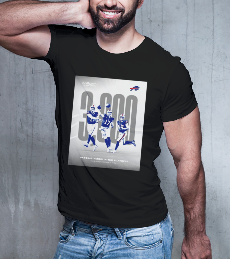 Buffalo Bills 3000 Passing Yards In The Playoffs Third-Youngest QB In NFL History T-Shirt