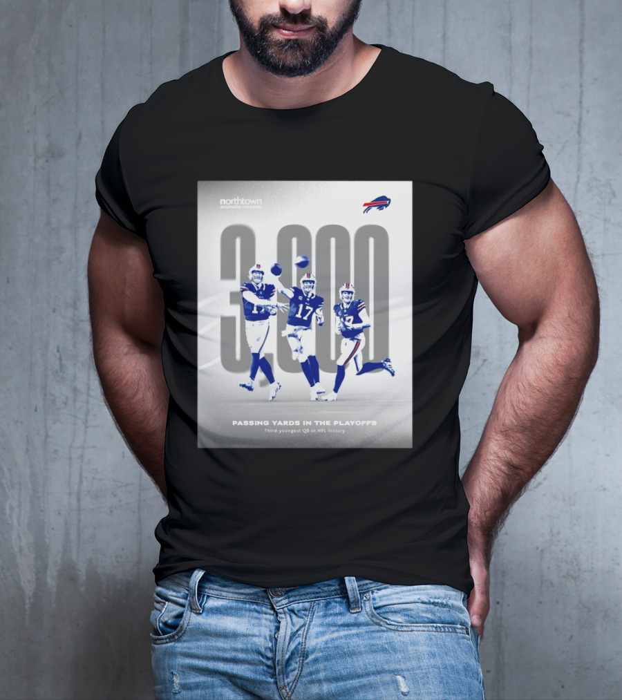 Buffalo Bills 3000 Passing Yards In The Playoffs Third-Youngest QB In NFL History T-Shirt