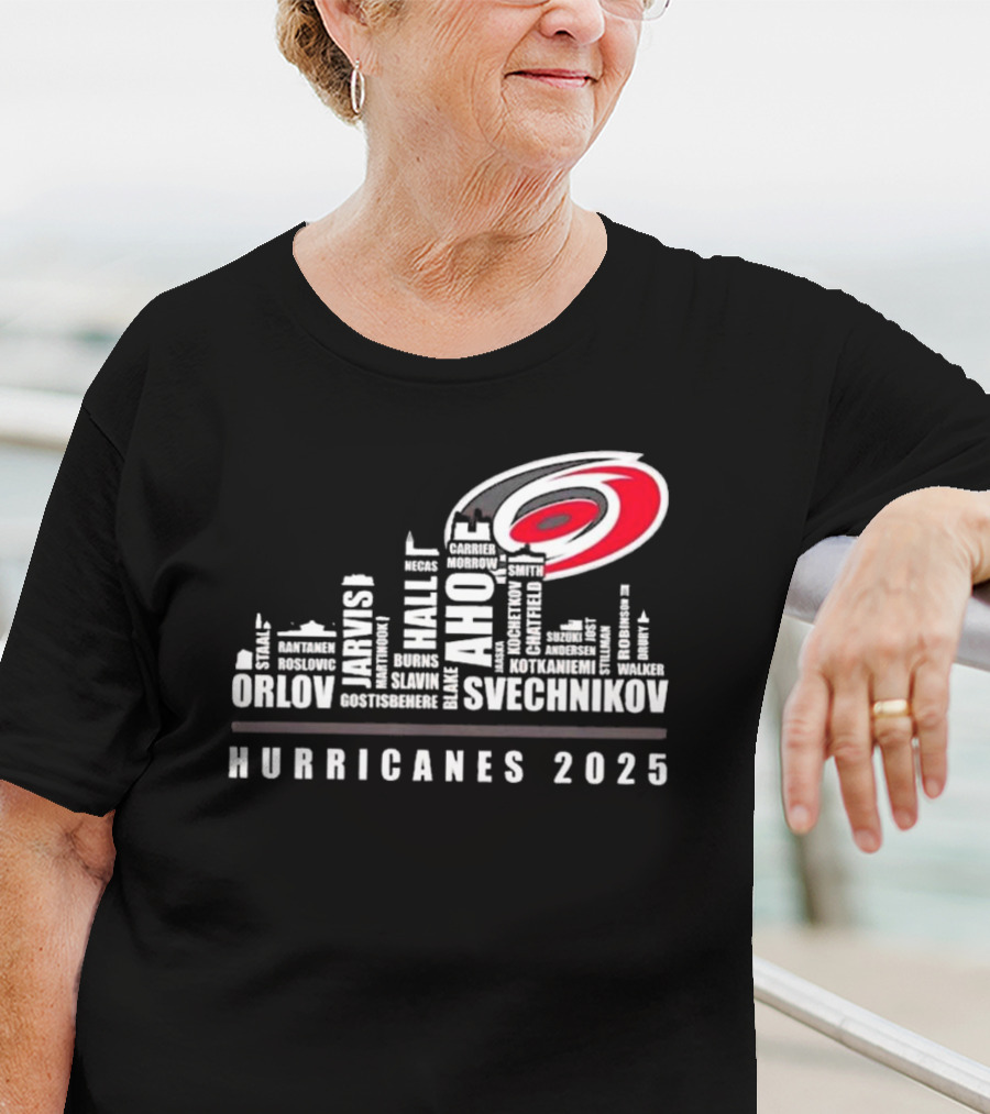 Carolina Hurricanes 2025 Players Names City Skyline T-Shirt
