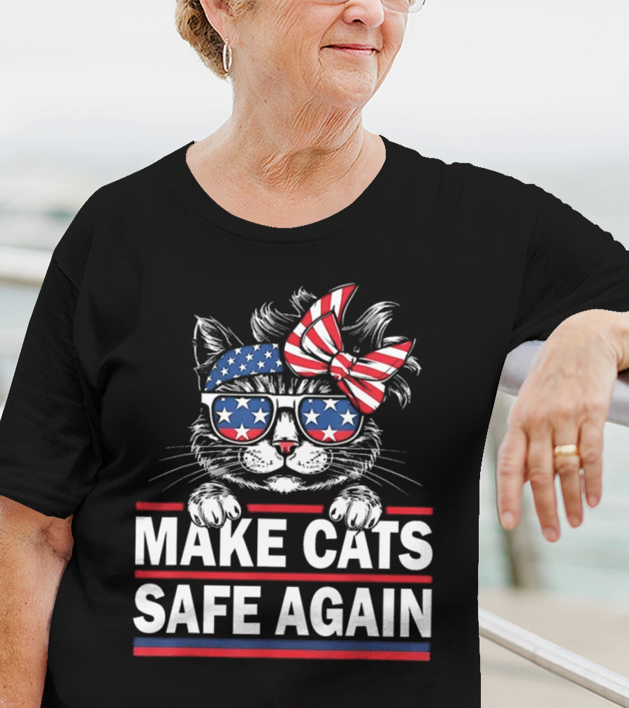 Cats Safe Again Funny Cat Lover USA Flag T-Shirt