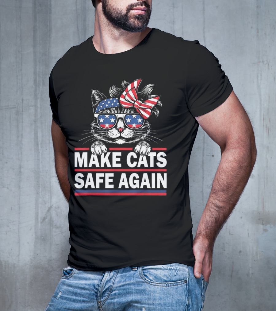 Cats Safe Again Funny Cat Lover USA Flag T-Shirt