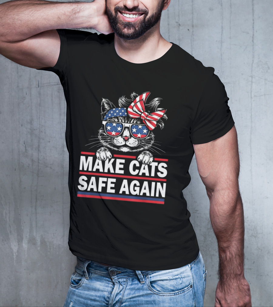 Cats Safe Again Funny Cat Lover USA Flag T-Shirt