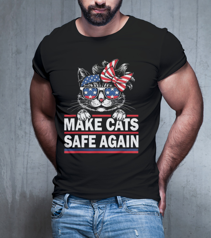 Cats Safe Again Funny Cat Lover USA Flag T-Shirt