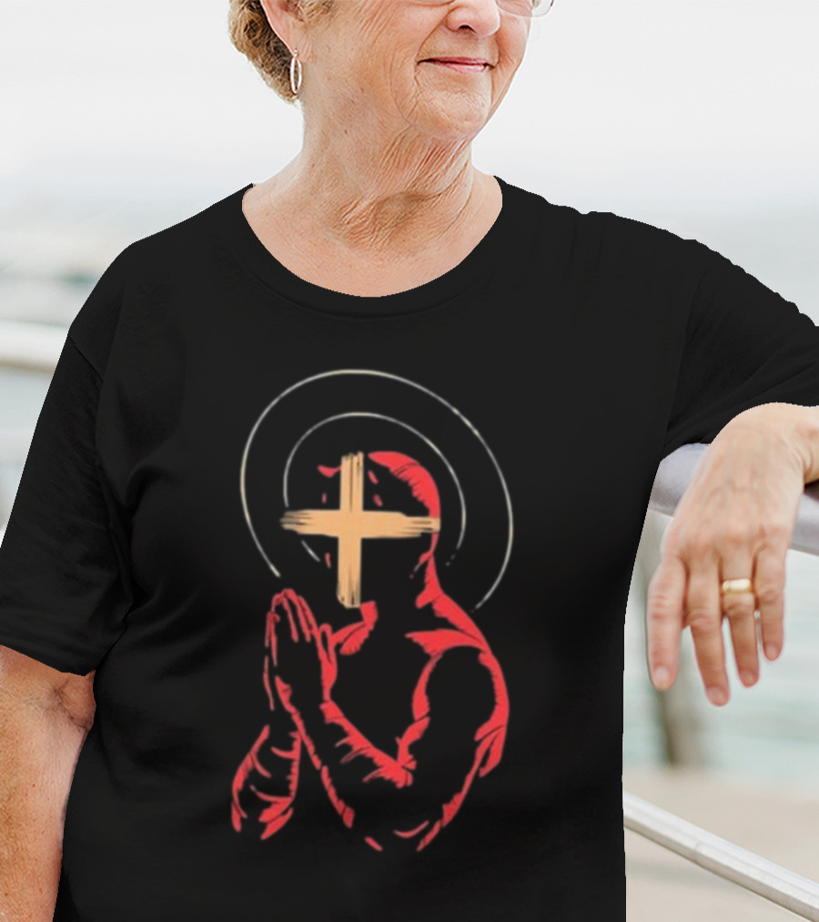 Red Praying Figure With Halo And Cross Conviction T-Shirt