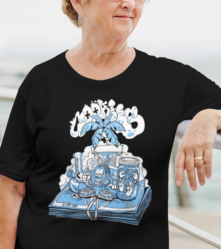 Cookiessf Laid Back Smoking Character With Money And Marijuana Elements T-Shirt
